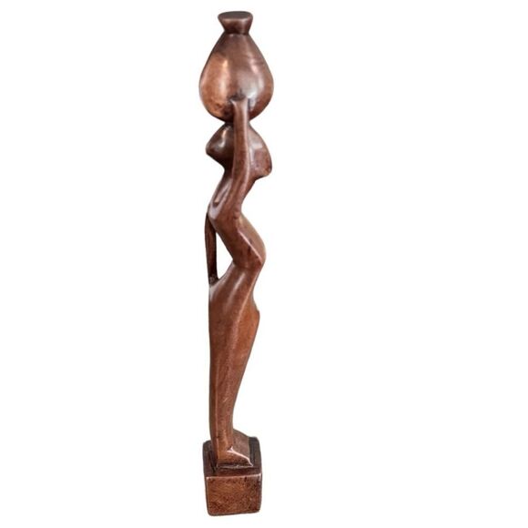 African Woman Decorative Brown Wooden Tabletop Lightweight Statue Sculpture. - Picture 2 of 8